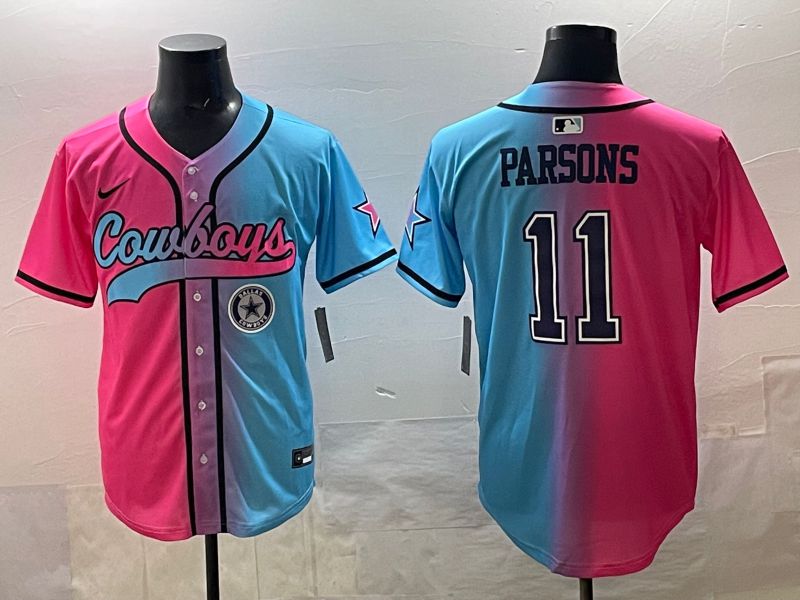 Men 2025 Dallas Cowboys #11 Parsons Blue pink Nike Limited NFL Jersey style 08